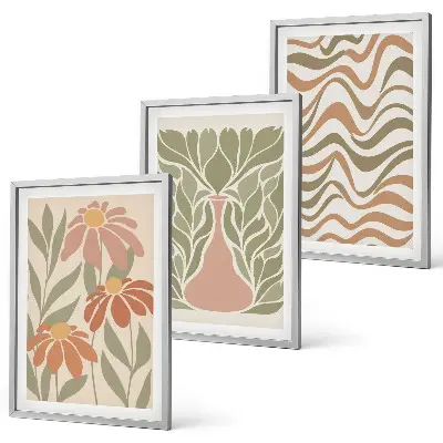Pastell abstrakta blommor set om 3 tavlor