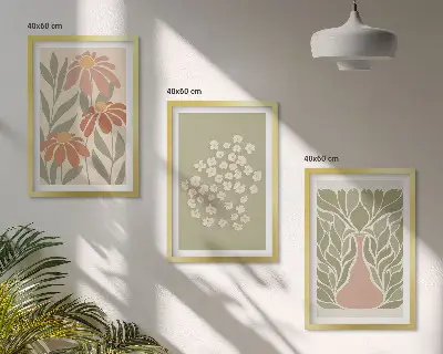 Tavelset ovanför soffa med blommiga bohemiska mönster