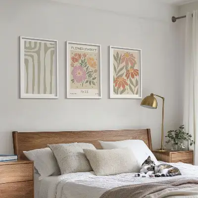 Botaniska motiv set om 3 tavlor med minimalistisk Paris-stil