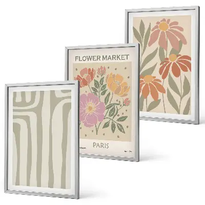 Botaniska motiv set om 3 tavlor med minimalistisk Paris-stil