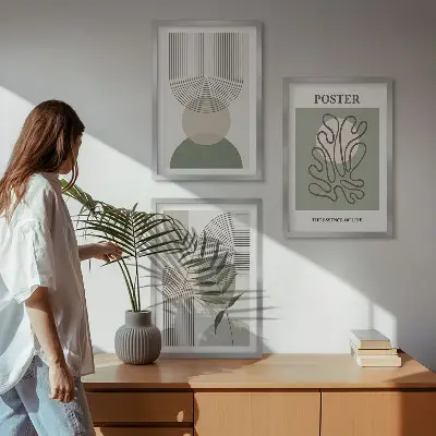 Geometriska botaniska mönster tavelset med ramar