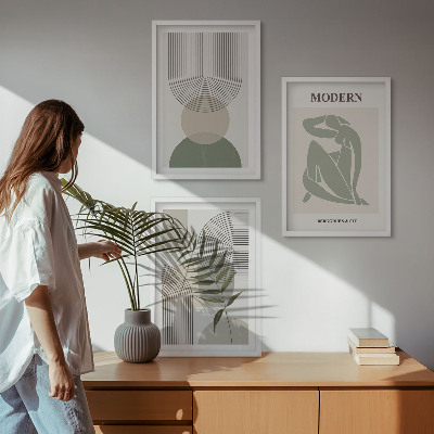 Set om 3 tavlor Snygg växtgrafik