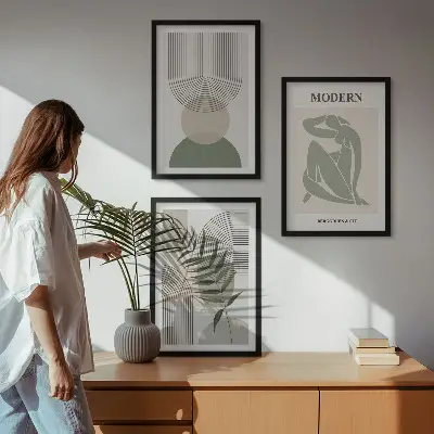 Växtgrafik set om 3 tavlor