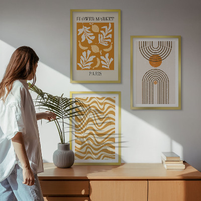 Set om 3 tavlor Geometriska växtmönster posters