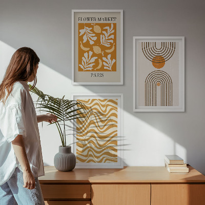 Set om 3 tavlor Geometriska växtmönster posters
