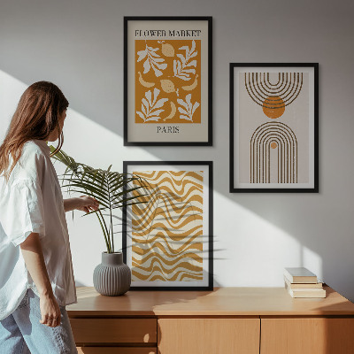 Set om 3 tavlor Geometriska växtmönster posters