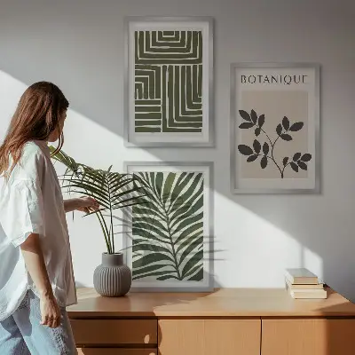 Botanisk boho minimalism set om 3 tavlor