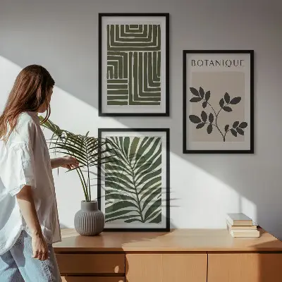 Botanisk boho minimalism set om 3 tavlor