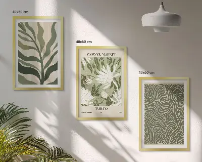 Växtmönster boho dekorationer set om 3 tavlor