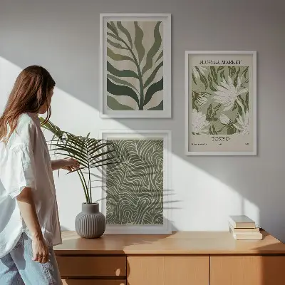 Växtmönster boho dekorationer set om 3 tavlor