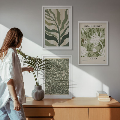 Set om 3 tavlor Växtmönster boho dekorationer