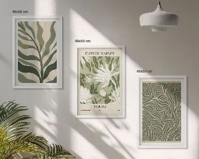 Växtmönster boho dekorationer set om 3 tavlor