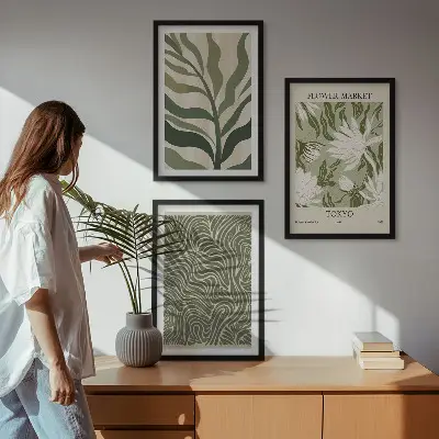 Växtmönster boho dekorationer set om 3 tavlor
