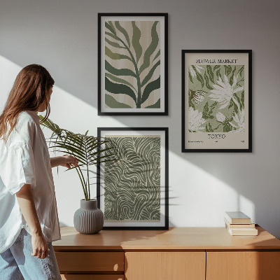 Set om 3 tavlor Växtmönster boho dekorationer