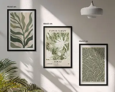 Växtmönster boho dekorationer set om 3 tavlor