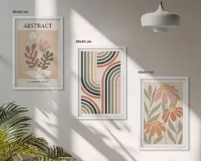 Abstrakta växter i pasteller set om 3 tavlor