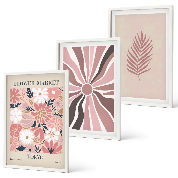 Tavelpaket med ramar Blommiga bladmönster och geometri