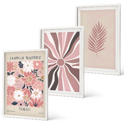 Tavelpaket med ramar Blommiga bladmönster och geometri