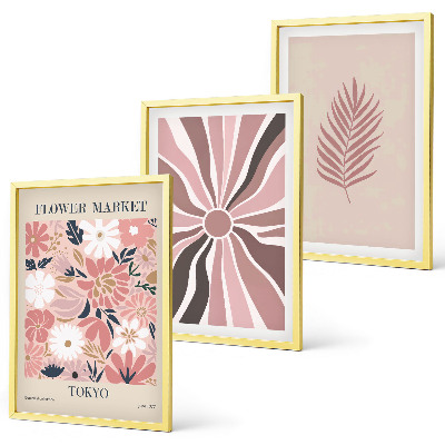 Tavelpaket med ramar Blommiga bladmönster och geometri