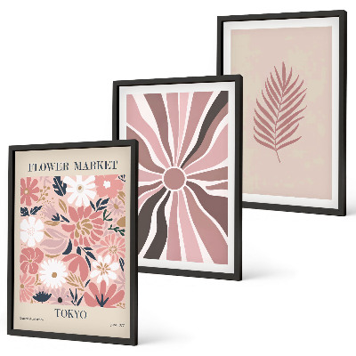 Tavelpaket med ramar Blommiga bladmönster och geometri