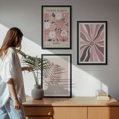 Tavelpaket med ramar Blommiga bladmönster och geometri
