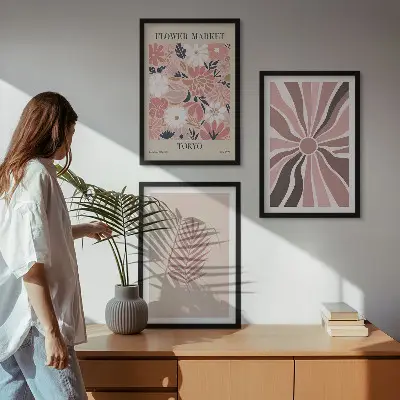 Tavelset med ramar blommiga bladmönster och geometriska former