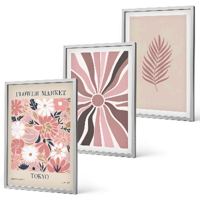 Tavelpaket med ramar Blommiga bladmönster och geometri