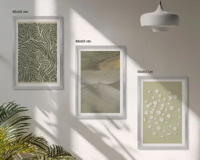 Abstrakt blommotiv med vågmönster set om 3 tavlor