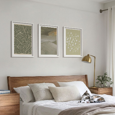 Set om 3 tavlor Abstrakta blommiga vågmönster