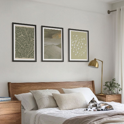 Set om 3 tavlor Abstrakta blommiga vågmönster