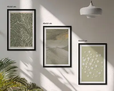 Abstrakt blommotiv med vågmönster set om 3 tavlor