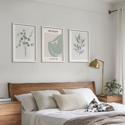 Tavelset ovanför soffa Växtmotiv i grönt