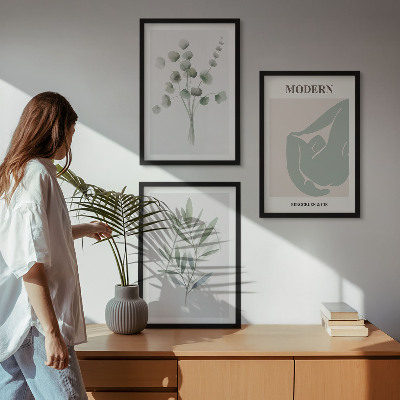 Tavelset ovanför soffa Växtmotiv i grönt