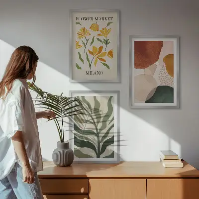 Blommiga abstrakta former set om 3 tavlor