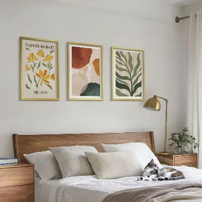Blommiga abstrakta former set om 3 tavlor