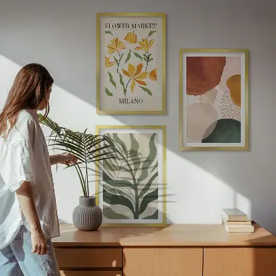 Blommiga abstrakta former set om 3 tavlor