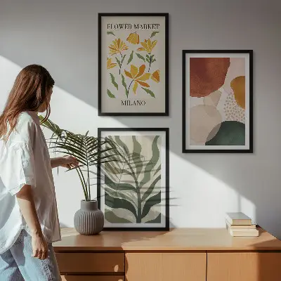 Blommiga abstrakta former set om 3 tavlor