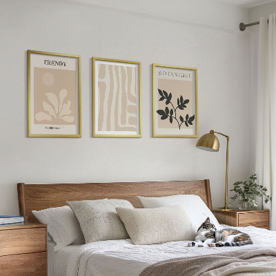 Tavelset ovanför soffa Snygga växtmönster beige svart