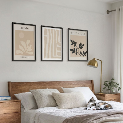 Tavelset ovanför soffa Snygga växtmönster beige svart
