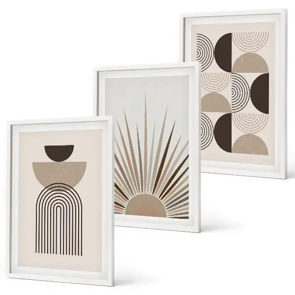 Tavelset med ramar abstrakta former i beige och brunt