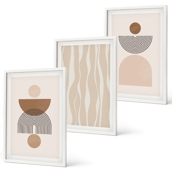 Set om 3 tavlor Abstrakta former brun beige