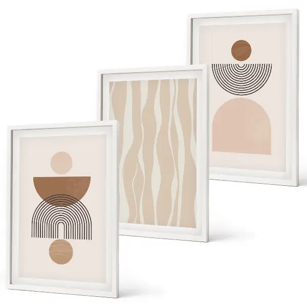 Abstrakta former brun beige set om 3 tavlor