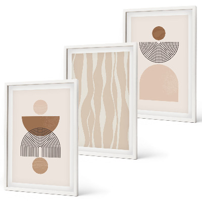 Set om 3 tavlor Abstrakta former brun beige
