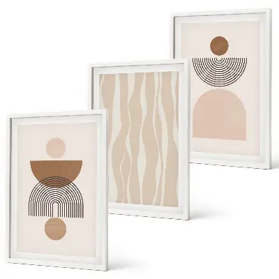 Abstrakta former brun beige set om 3 tavlor