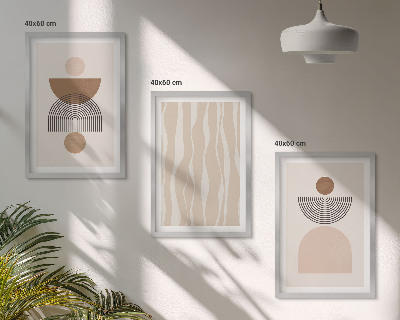 Set om 3 tavlor Abstrakta former brun beige