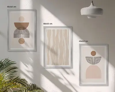 Abstrakta former brun beige set om 3 tavlor
