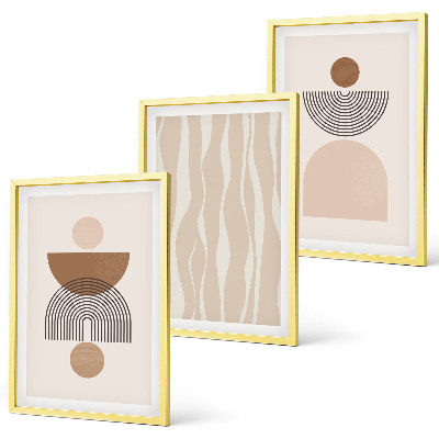 Set om 3 tavlor Abstrakta former brun beige