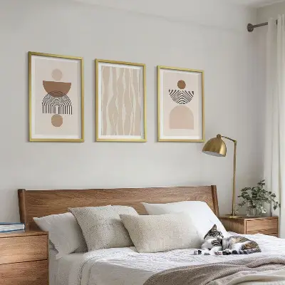 Abstrakta former brun beige set om 3 tavlor