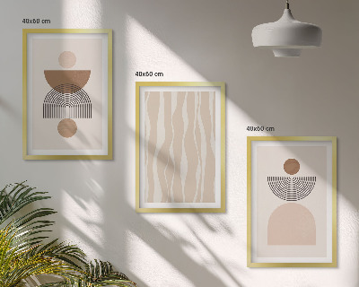 Set om 3 tavlor Abstrakta former brun beige