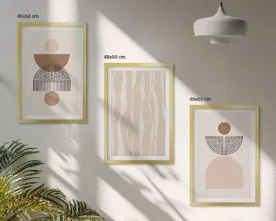 Abstrakta former brun beige set om 3 tavlor